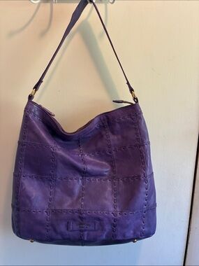 Soft Purple Leather Hobo with Stitched Patchwork